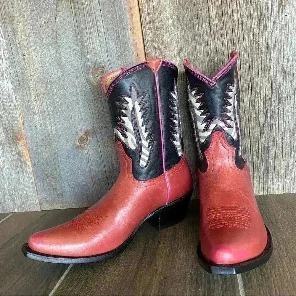 JOHNNY RINGO Red & Black Leather Animal Print Women’s Western Boots Size… - Picture 3 of 12